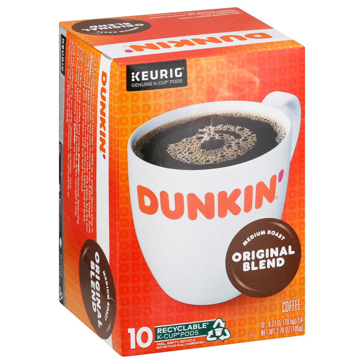 Dunkin K-Cup Pods Medium Roast Original Blend Coffee 10 ea