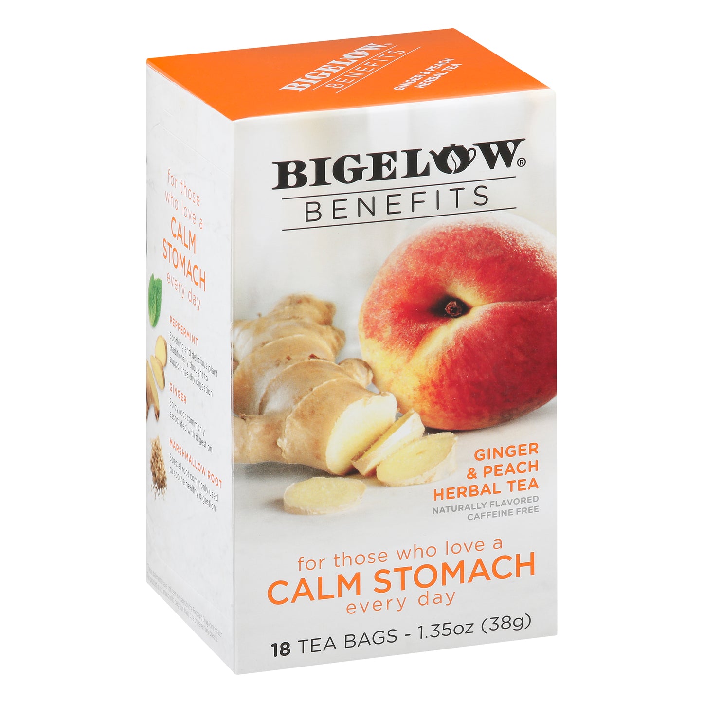 Bigelow Benefits Tea Bags Ginger & Peach Herbal Tea 18 ea