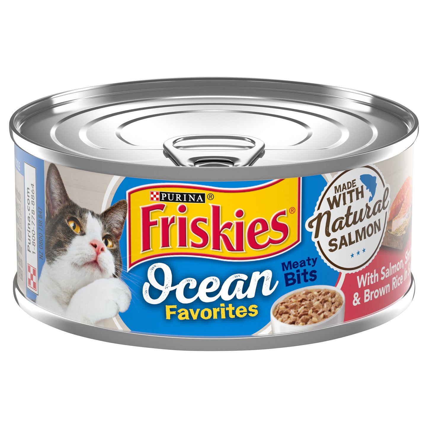 Purina Friskies Natural Wet Cat Food, Ocean Favorites Meaty Bits With Salmon, Shrimp & Brown Rice -