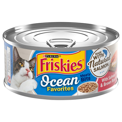 Purina Friskies Natural Wet Cat Food, Ocean Favorites Meaty Bits With Salmon, Shrimp & Brown Rice -