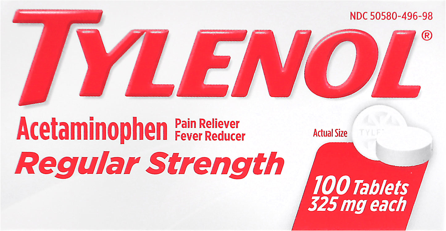 Tylenol 325 mg Regular Strength Acetaminophen Tablets 100 ea Box