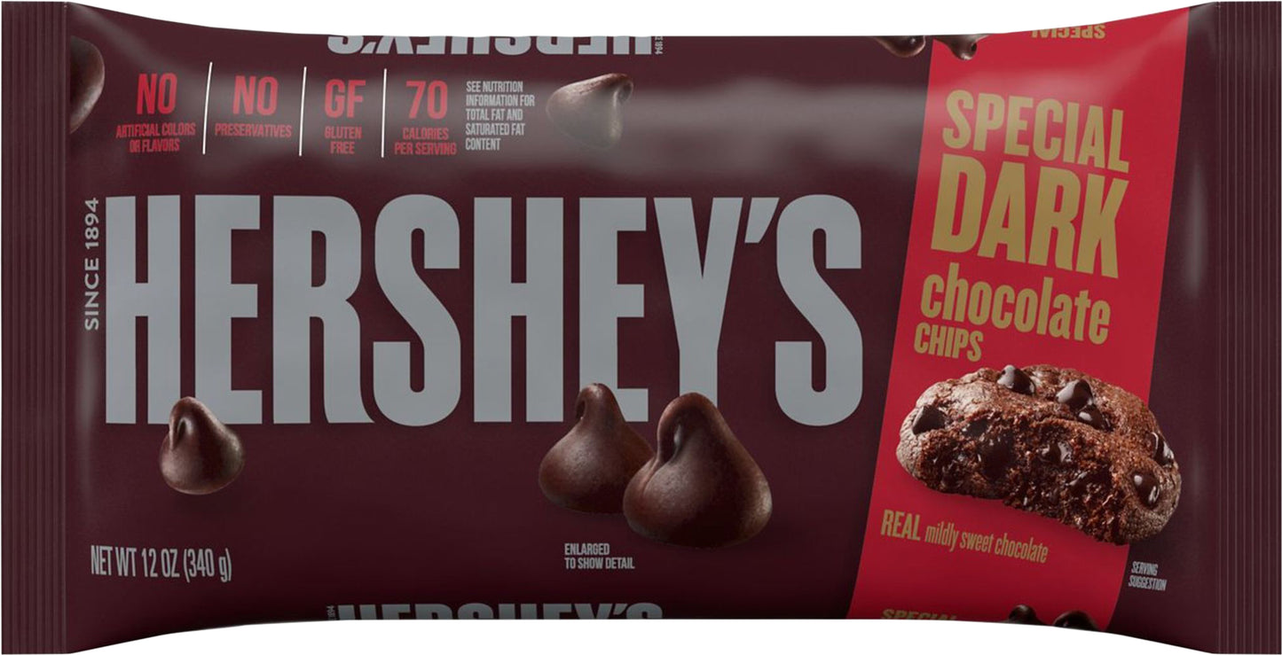 HERSHEY'S Special Dark Mildly Sweet Dark Chocolate Chips, Baking Supplies, 12 oz, Bag