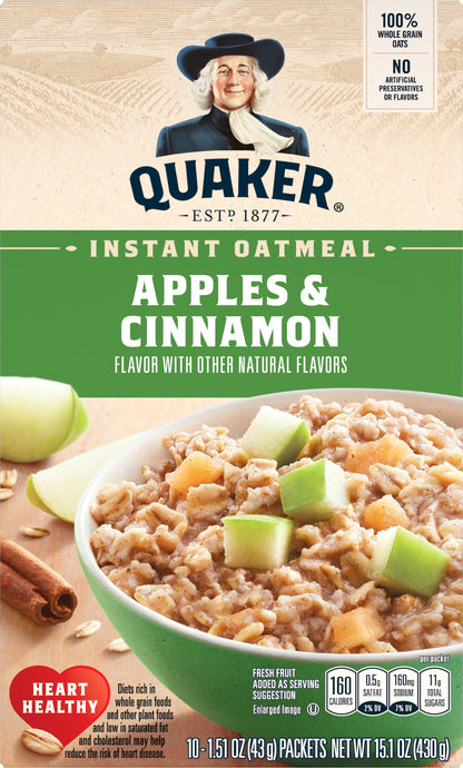 Quaker 10 Pack Apples & Cinnamon Instant Oatmeal 10 ea