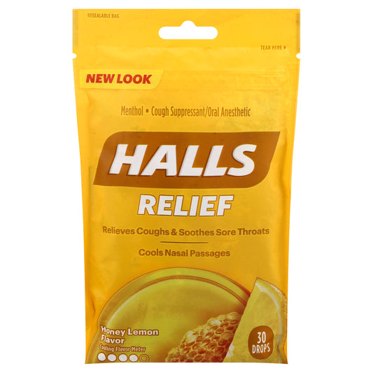 Halls Relief Honey Lemon Flavor Cough Drops 30 ea
