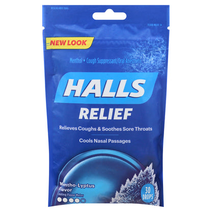 Halls Relief Drops Mentho-Lyptus Flavor Cough Suppressant/Oral Anesthetic 30 ea