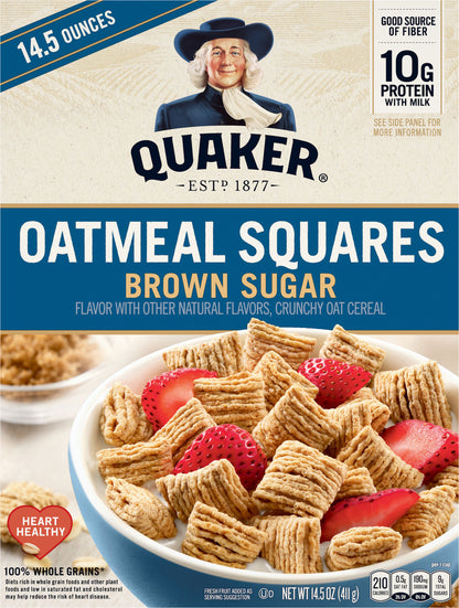 Quaker Oatmeal Squares Crunchy Oat Cereal Brown Sugar 14.5 Oz