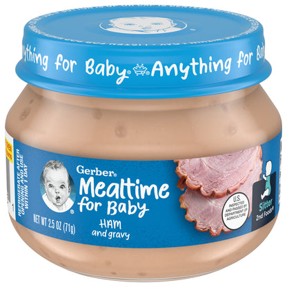 GERBER PRODUCTS COMPANY Gerber Mealtime for Baby Ham and Gravy Label R025A NET WT 2.5 OZ (71g)