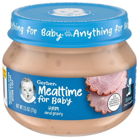 GERBER PRODUCTS COMPANY Gerber Mealtime for Baby Ham and Gravy Label R025A NET WT 2.5 OZ (71g)