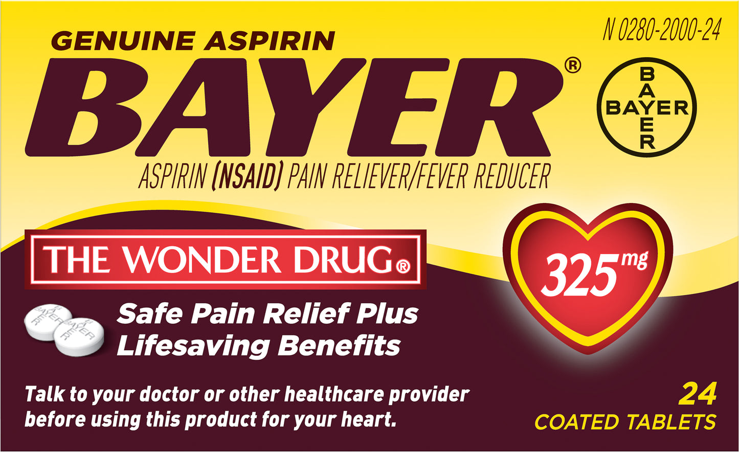Bayer 325 mg Aspirin Coated Tablets 24 ea Box