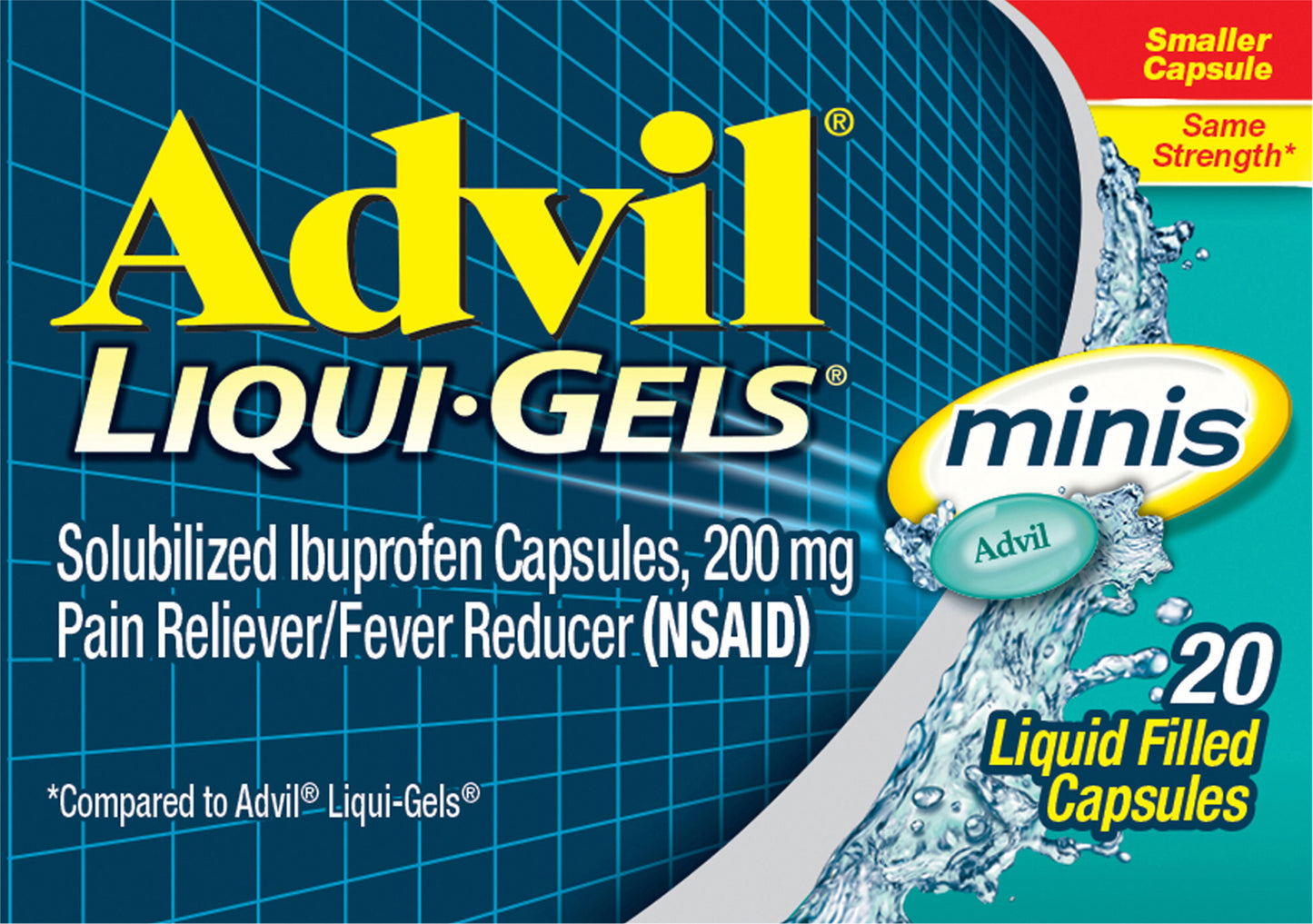 Advil Liqui-Gels minis Pain Reliever and Fever Reducer, Ibuprofen 200mg for Pain Relief - 20 Liquid