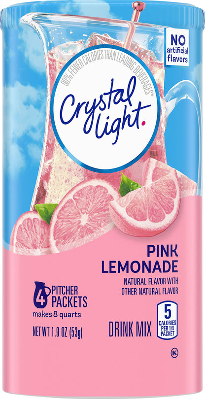Crystal Light Pink Lemonade Naturally Flavored Powdered Drink Mix, 4 ct Pitcher Packets