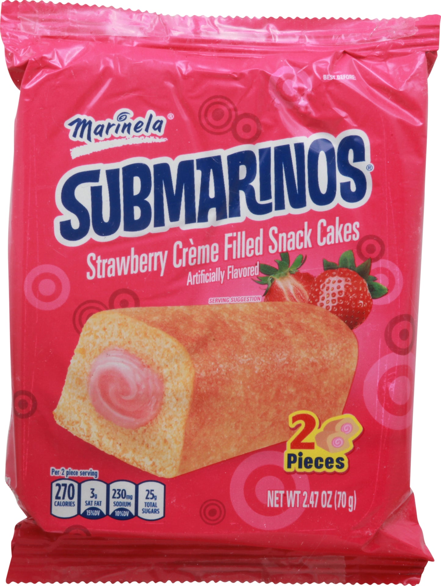 Marinela Submarinos Strawberry Crème Filled Snack Cakes 2 Pieces 2 ea