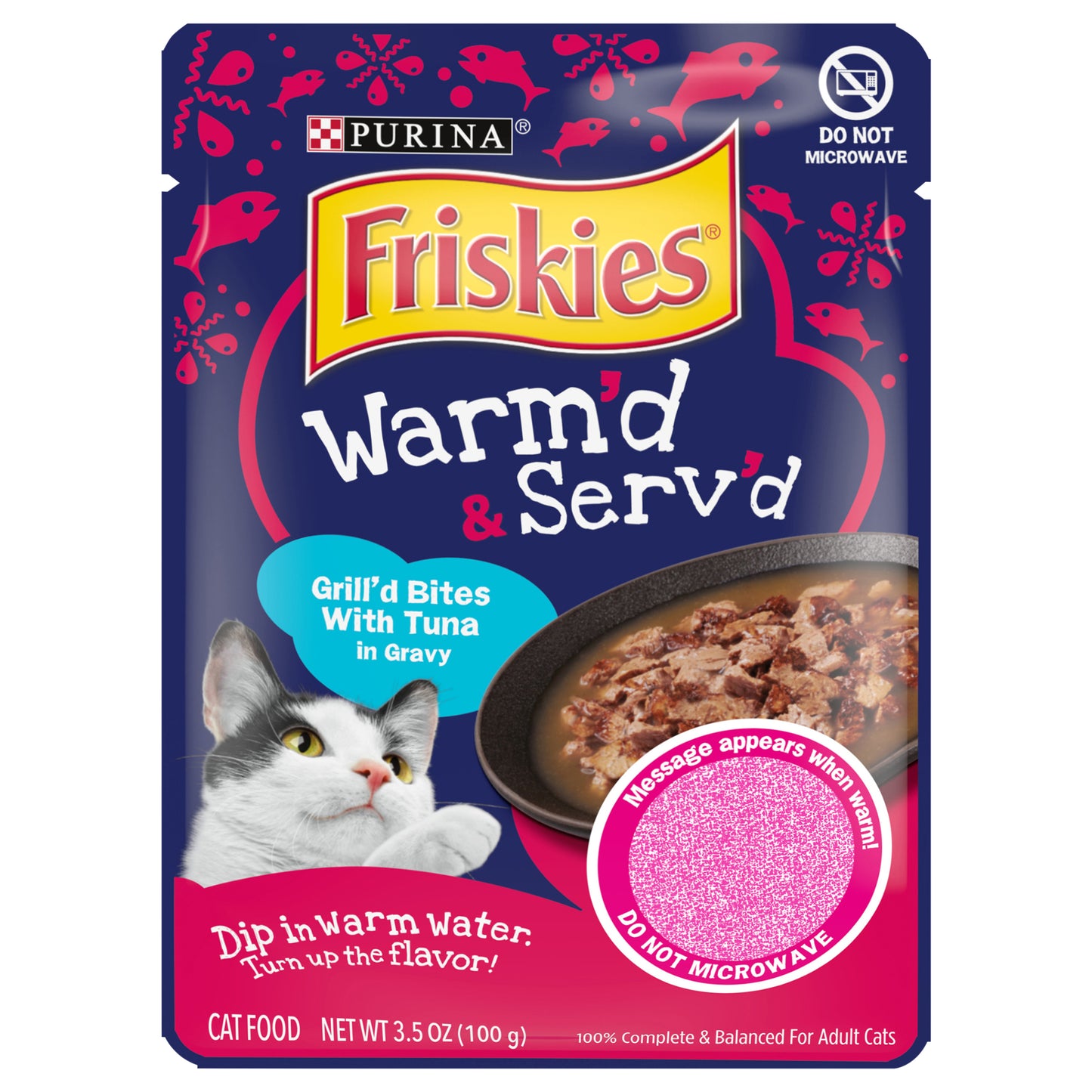 Purina Friskies Gravy Wet Cat Food, Warm'd & Serv'd Grill'd Bites With Tuna - 3.5 oz. Pouch