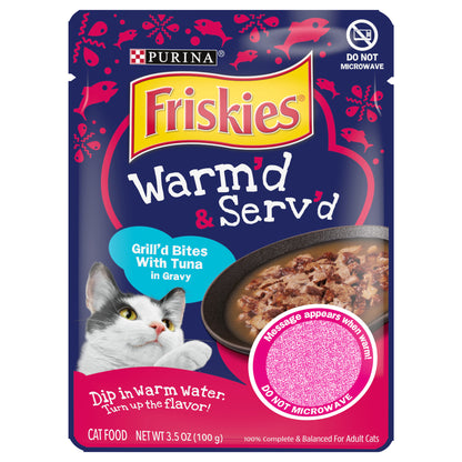 Purina Friskies Gravy Wet Cat Food, Warm'd & Serv'd Grill'd Bites With Tuna - 3.5 oz. Pouch