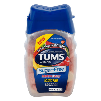 Tums Chewable Tablets Sugar-Free Extra Strength 750 Melon Berry Antacid 80 ea