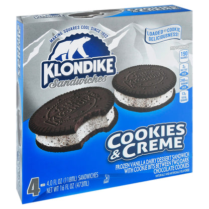 Klondike Sandwiches Cookies & Creme Frozen Dairy Dessert Sandwich 4 - 4 fl oz Wrappers