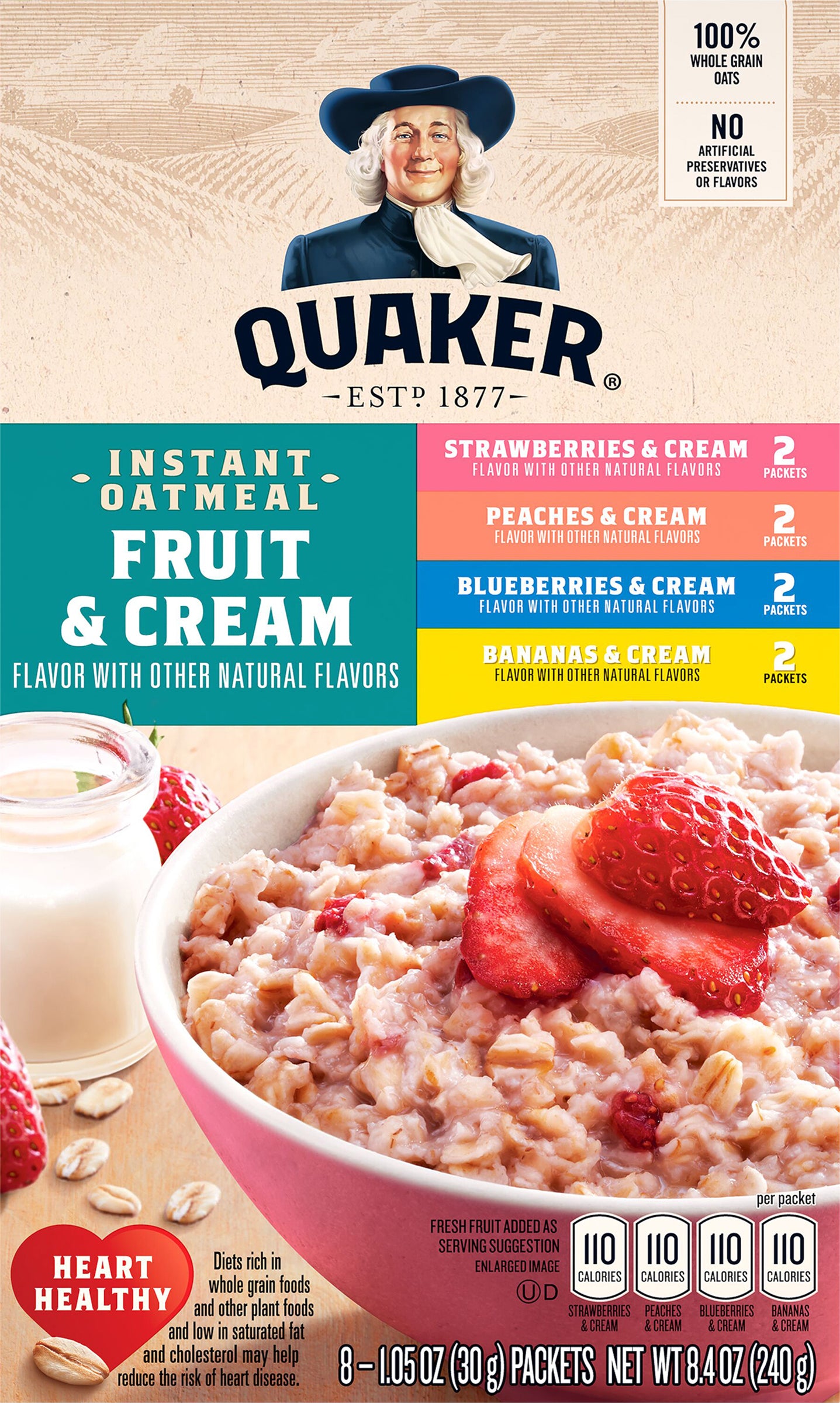 Quaker Instant Oatmeal Fruit & Cream Variety Pack 1.05 Oz 8 Count