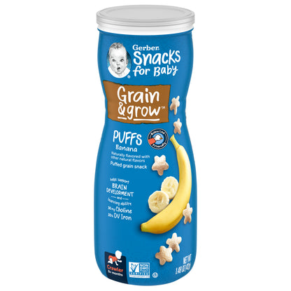 Gerber Snacks For Baby Grain & Grow Puffs Banana Canister 1.48 Oz