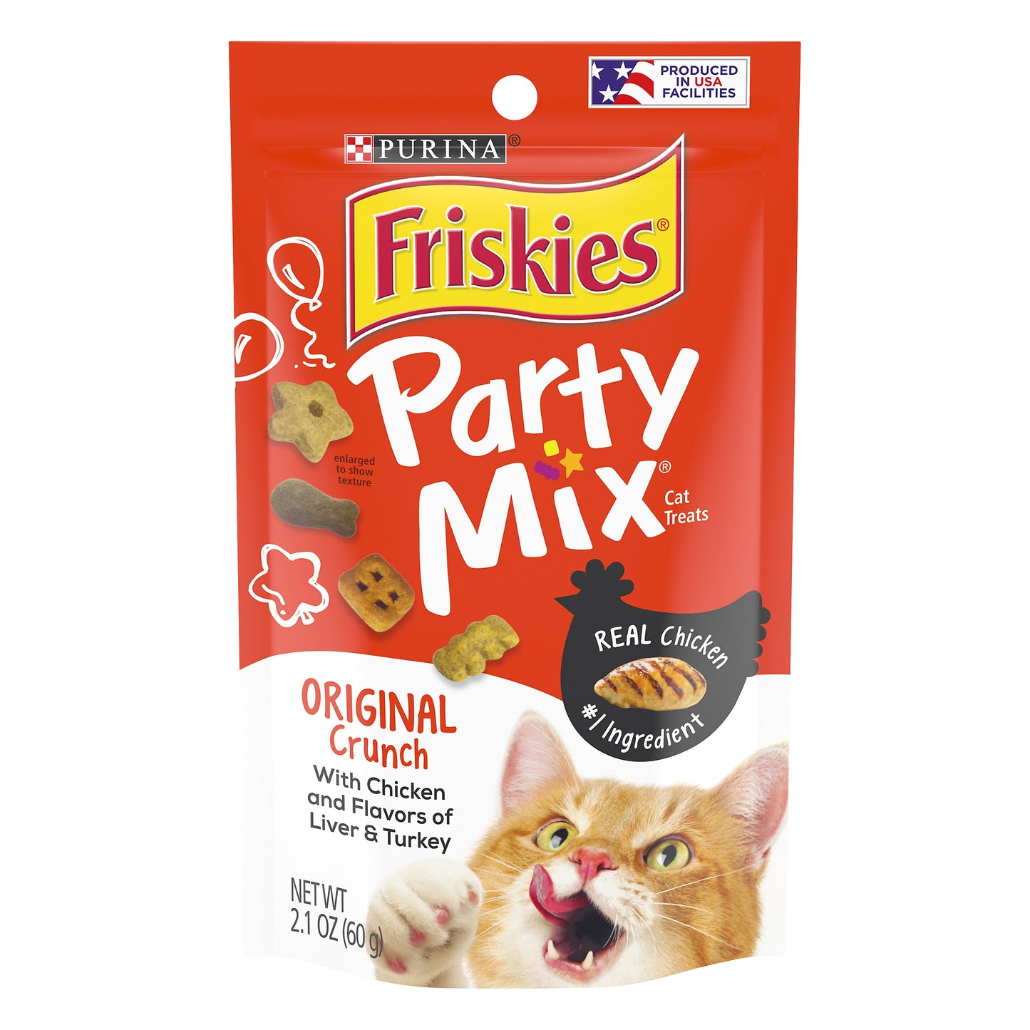 Purina Friskies Made in USA Facilities Cat Treats, Party Mix Original Crunch - 2.1 oz. Pouch