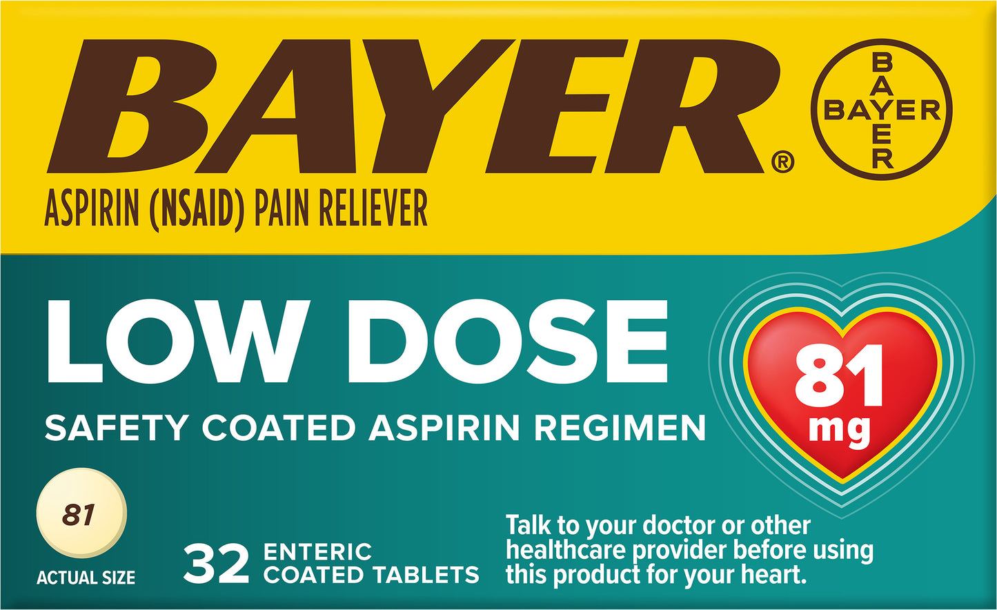 Bayer Tablets 81 Mg Low Dose Pain Reliever 32 ea
