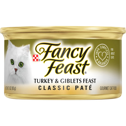 Purina Fancy Feast Grain Free Pate Wet Cat Food, Classic Pate Turkey & Giblets Feast - 3 oz. Can
