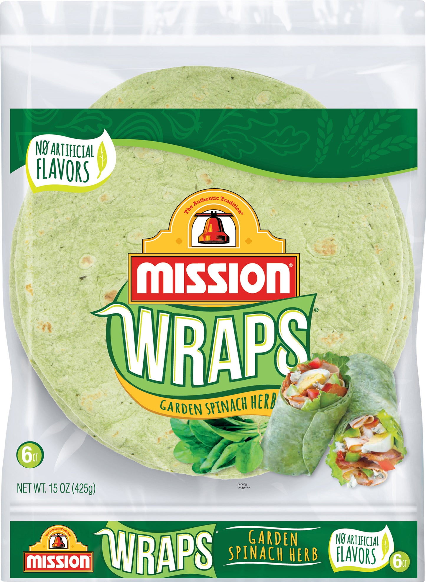 Mission Garden Spinach Herb Wraps, 6 Count