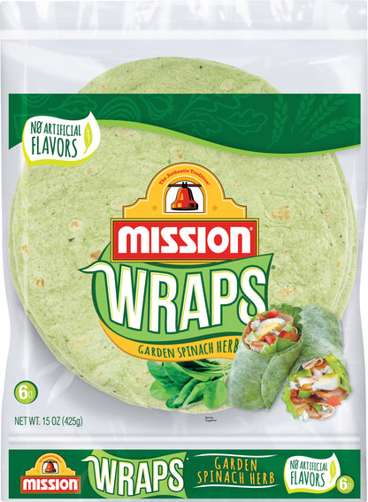 Mission Garden Spinach Herb Wraps, 6 Count