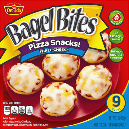 Bagel Bites Three Cheese Mini Pizza Bagel Frozen Snacks, 9 ct Box