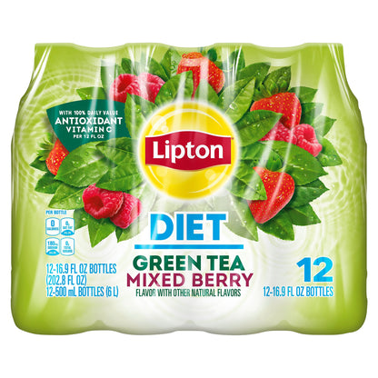 Lipton Diet Green Tea Mixed Berry 16.9 Fl Oz 12 Count Bottles