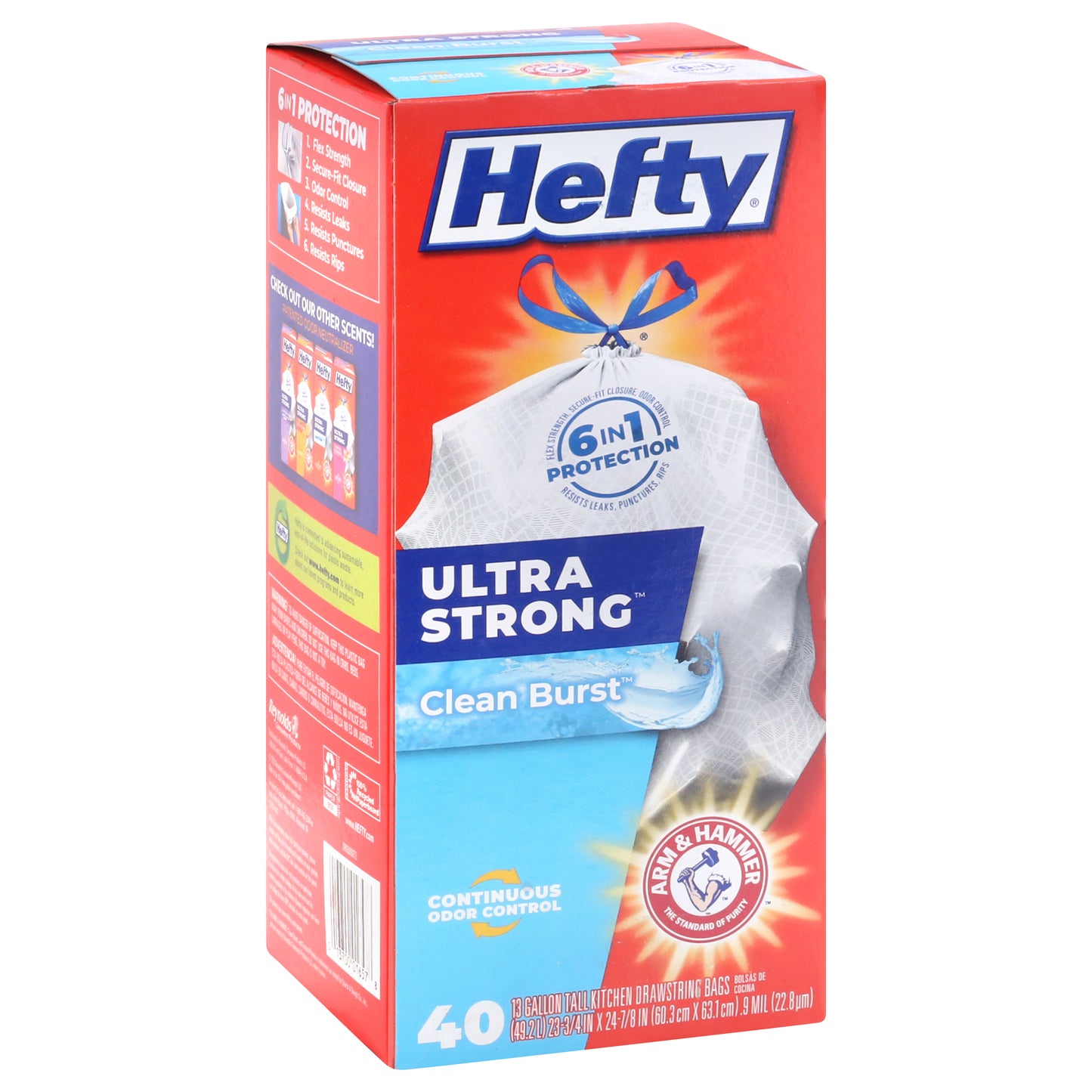 Hefty Ultra Strong 13 Gallon Drawstring Clean Burst Tall Kitchen Bags 40 ea
