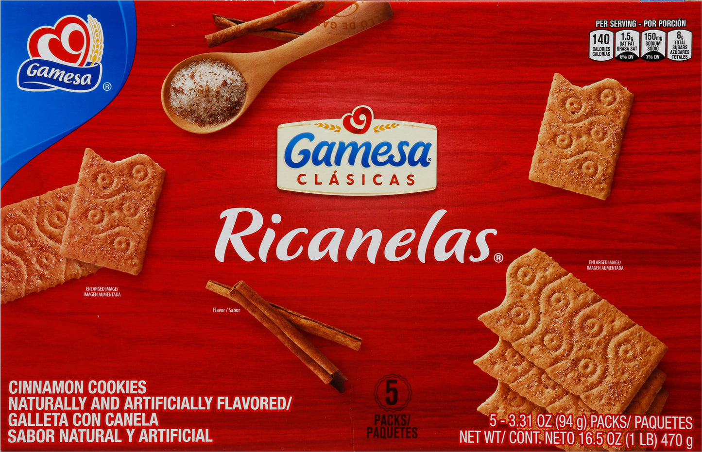 Gamesa Ricanelas 5 Packs Cinnamon Cookies 5 - 3.31 oz Packs