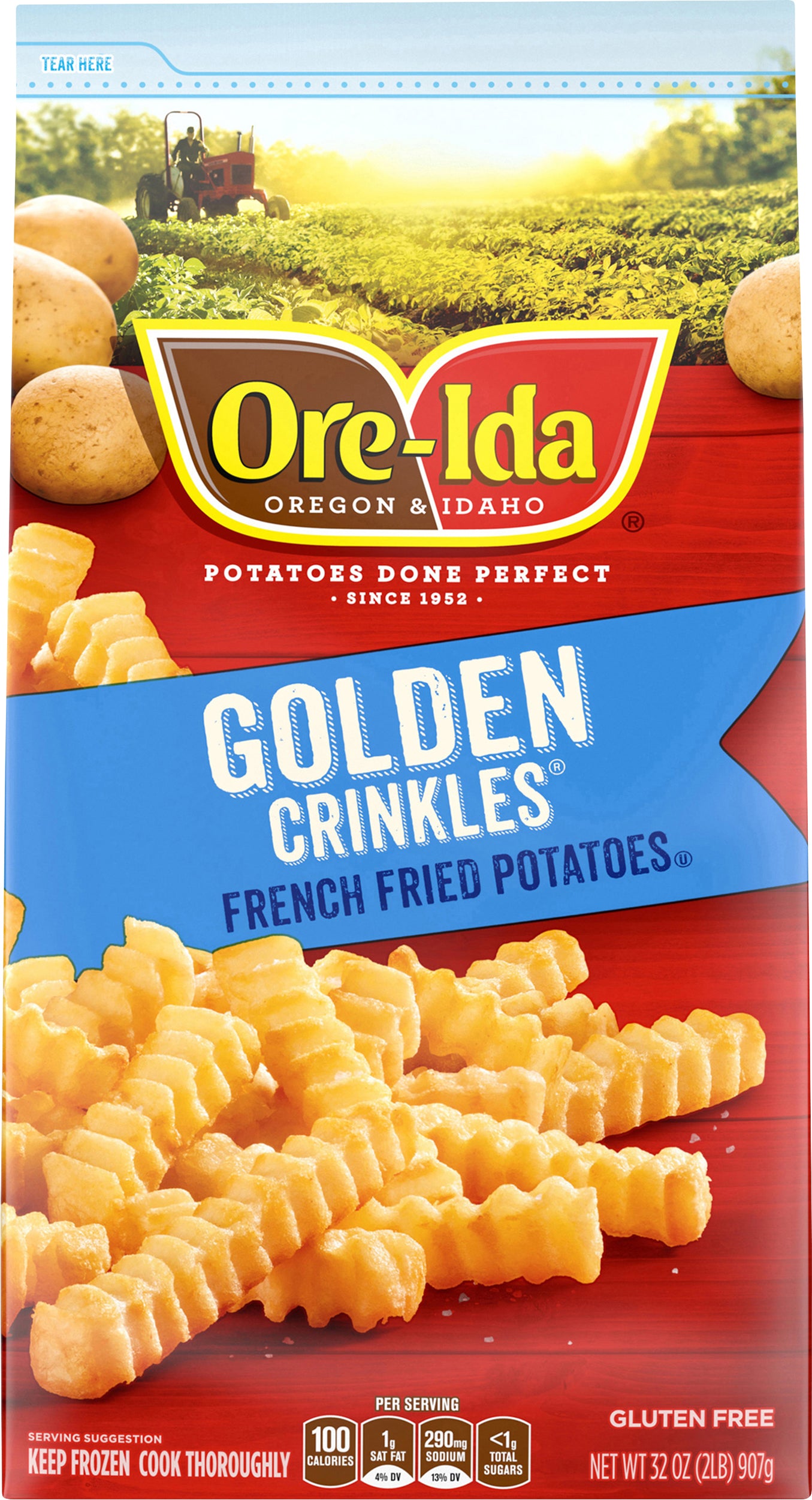 Ore-Ida Golden Crinkles French Fries Fried Frozen Potatoes, 32 oz Bag