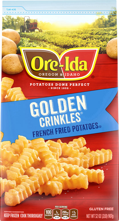 Ore-Ida Golden Crinkles French Fries Fried Frozen Potatoes, 32 oz Bag