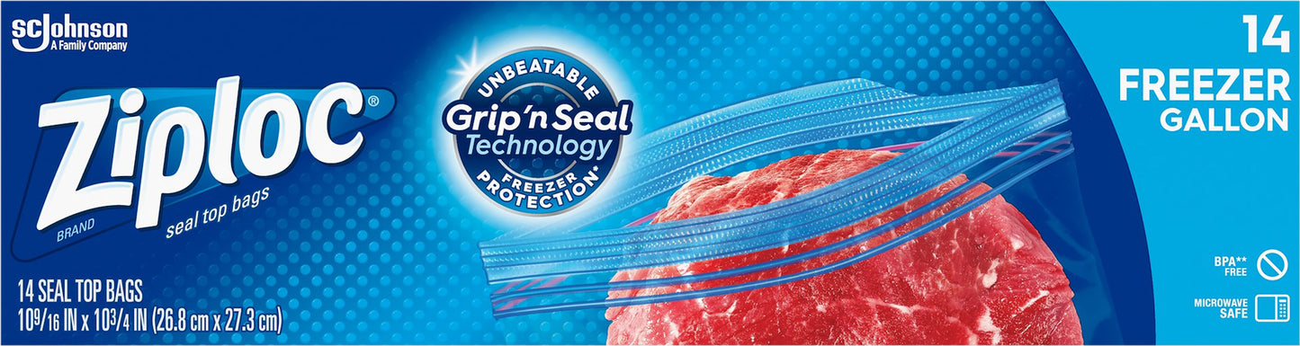 Ziploc Gallon Freezer Seal Top Bags 14 ea