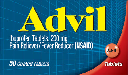 Advil Pain Reliever and Fever Reducer, Ibuprofen 200mg for Pain Relief - 50 Coated Tablets
