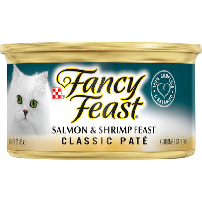 Purina Fancy Feast Grain Free Pate Wet Cat Food, Classic Pate Salmon & Shrimp Feast - 3 oz. Can