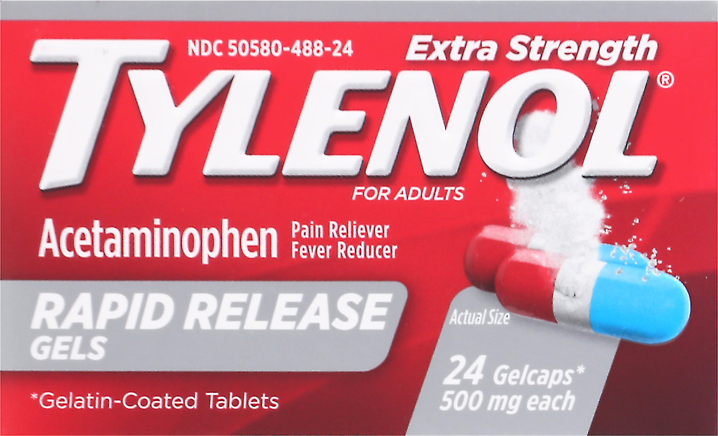 Tylenol for Adults 500 mg Extra Strength Acetaminophen Gelcaps 24 ea Box