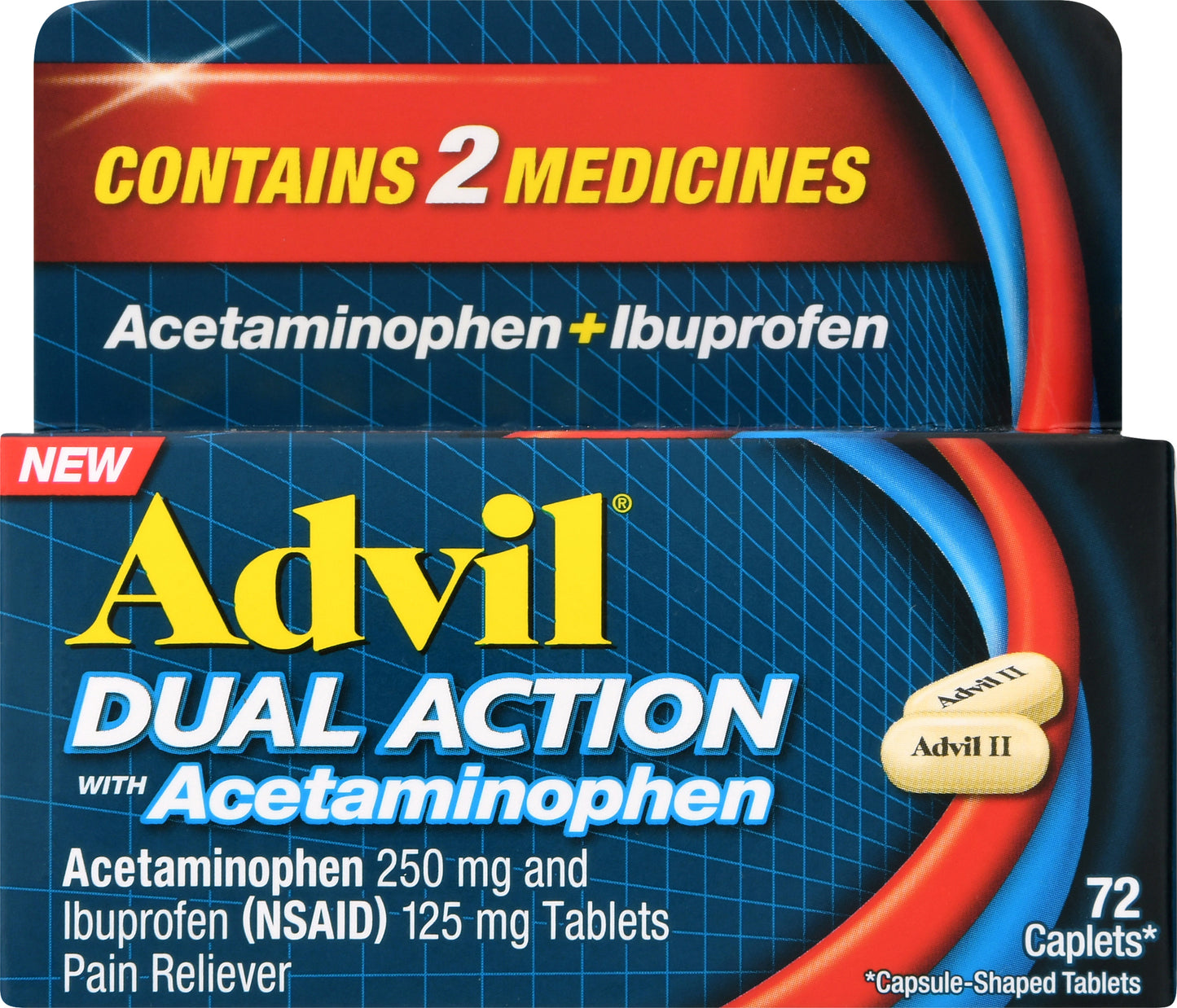 Advil Dual Action with Acetaminophen Caplets Pain Reliever 72 ea