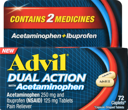 Advil Dual Action with Acetaminophen Caplets Pain Reliever 72 ea
