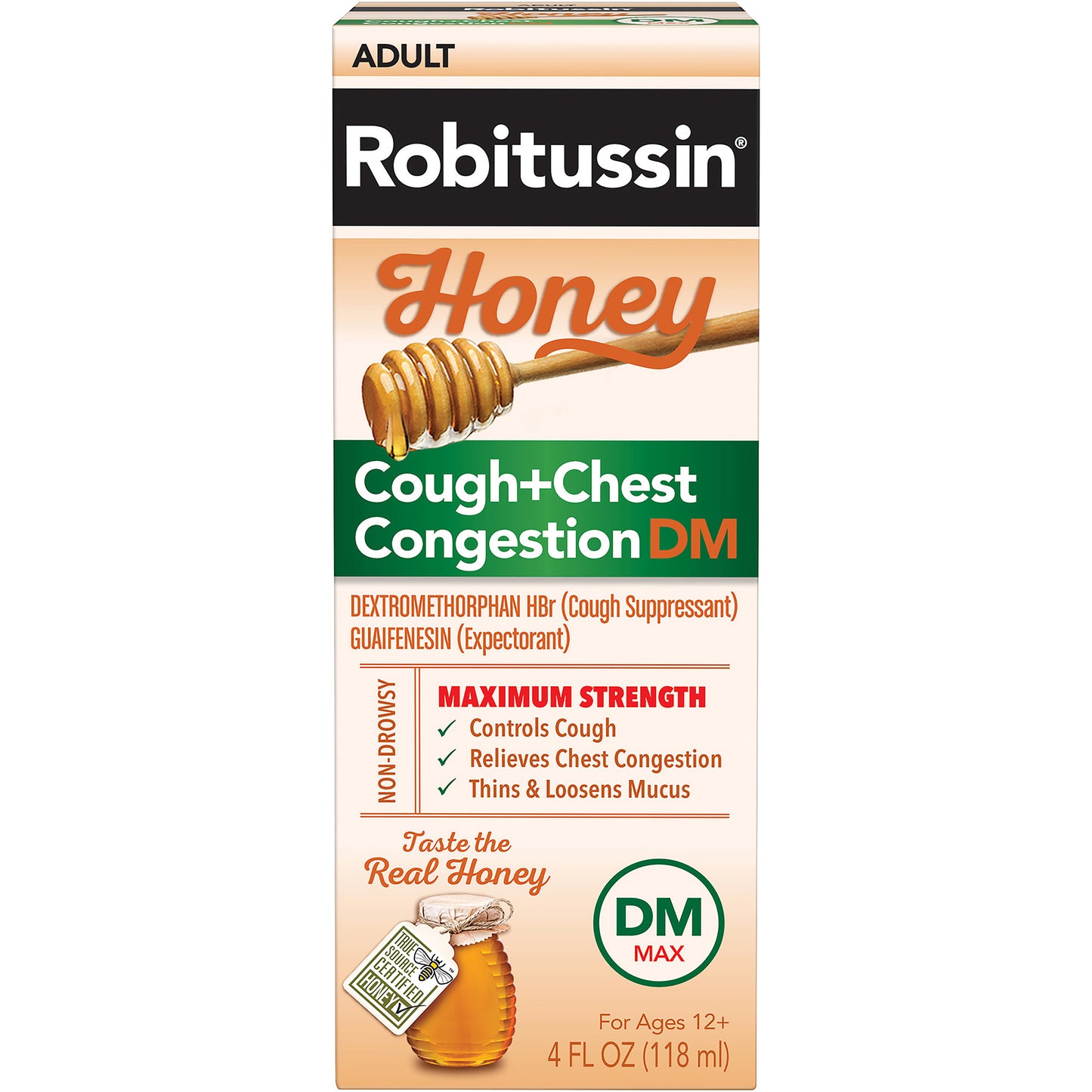 Robitussin Maximum Strength Honey Cough + Chest Congestion DM, Cough Medicine for Cough and Chest Co