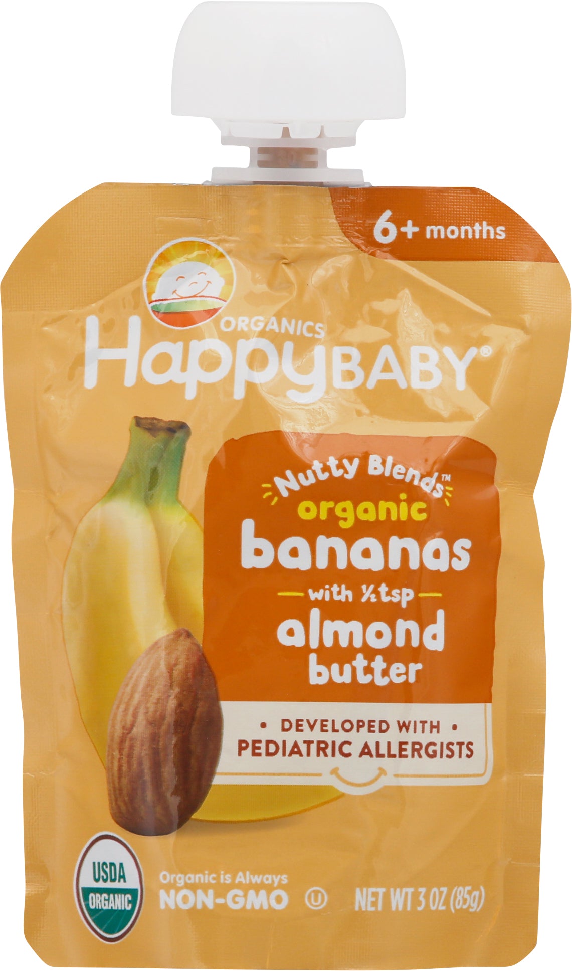 HappyBaby Organics Nutty Blends 6+ Months Bananas & Almond Butter 3 oz
