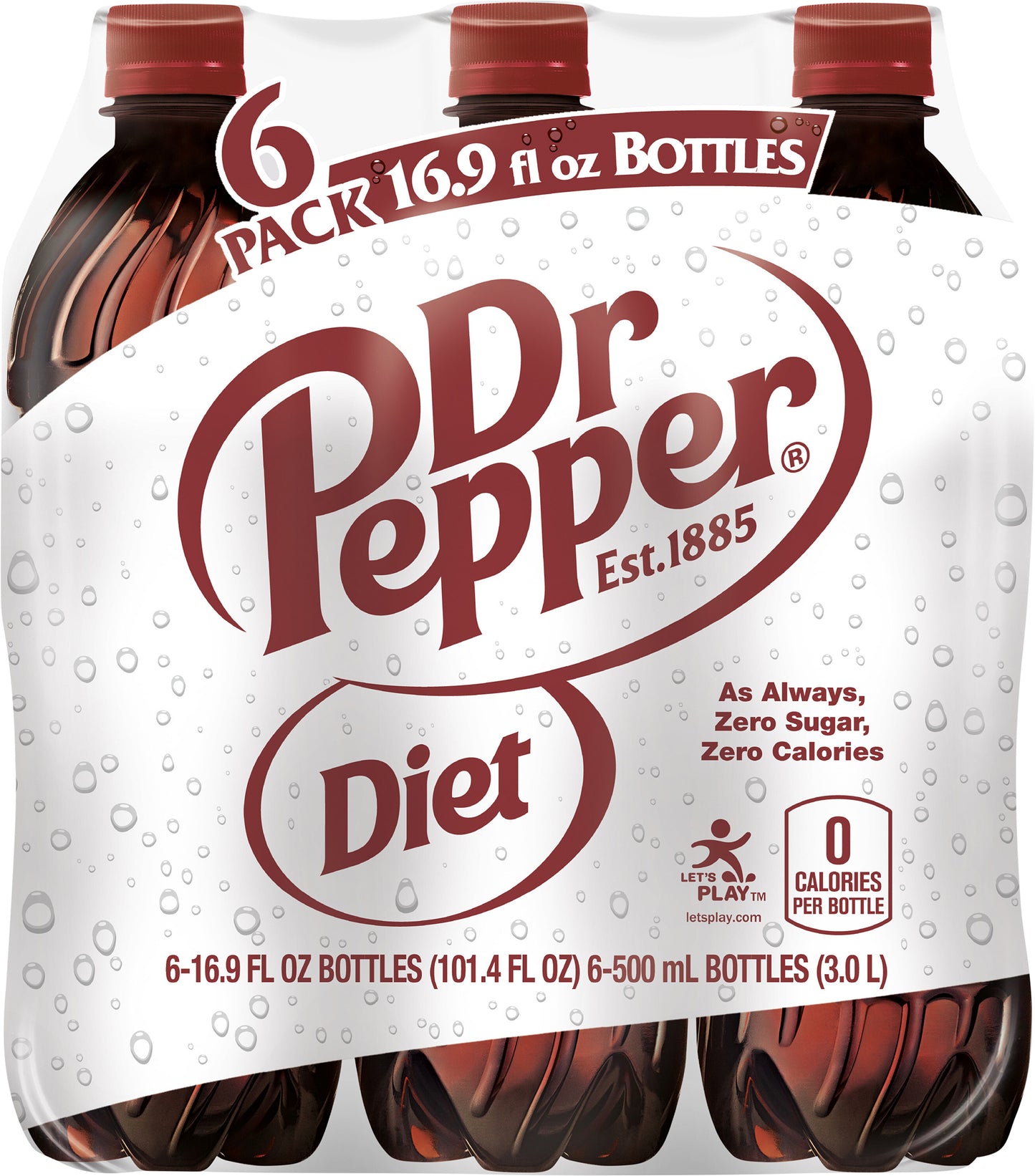 Diet Dr Pepper Soda, .5 L bottles, 6 pack