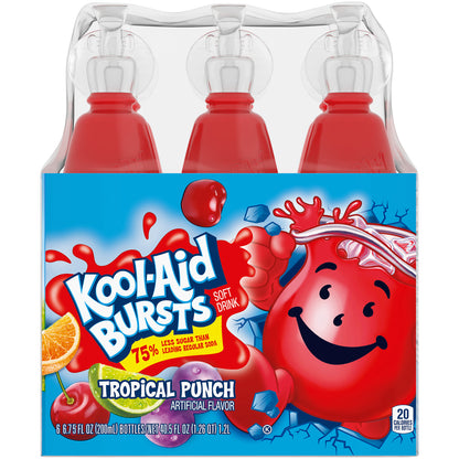 Kool-Aid Bursts Tropical Punch Ready-To-Drink Soft Drink, 6 ct - 6.75 fl oz Bottles