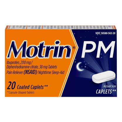 Motrin PM Coated Caplets 200 mg Pain Reliever (NSAID)/Nighttime Sleep-Aid 20 ea