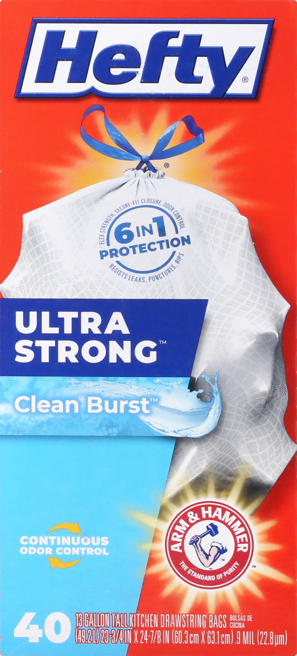 Hefty Ultra Strong 13 Gallon Drawstring Clean Burst Tall Kitchen Bags 40 ea