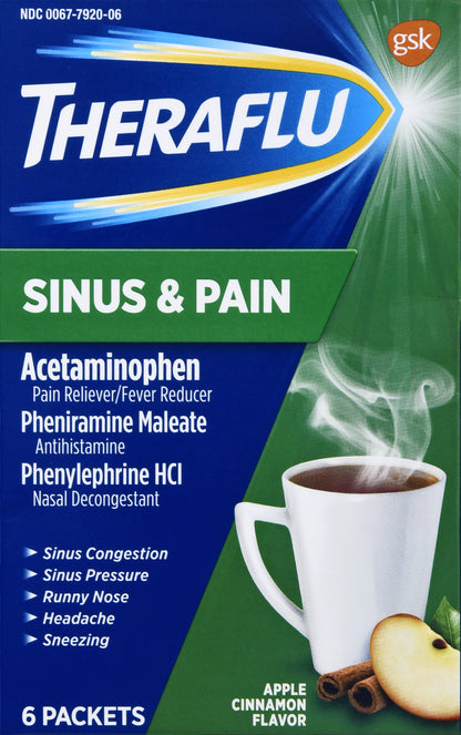 Theraflu Apple Cinnamon Flavor Sinus & Pain 6 ea