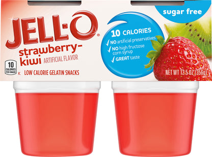 Jell-O Sugar Free Strawberry-Kiwi Low Calorie Gelatin Snacks 4 ea Multipack