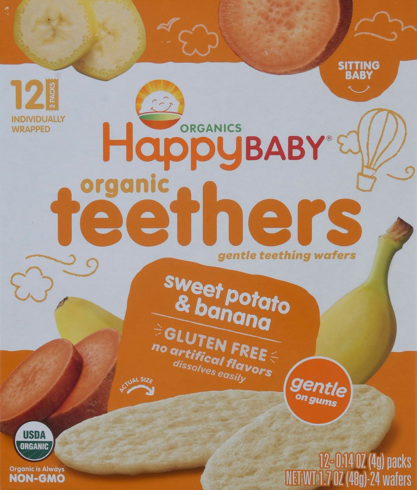 HappyBaby Organics 12 Pack Sitting Baby Sweet Potato & Banana Teethers 12 - 0.14 oz Packs
