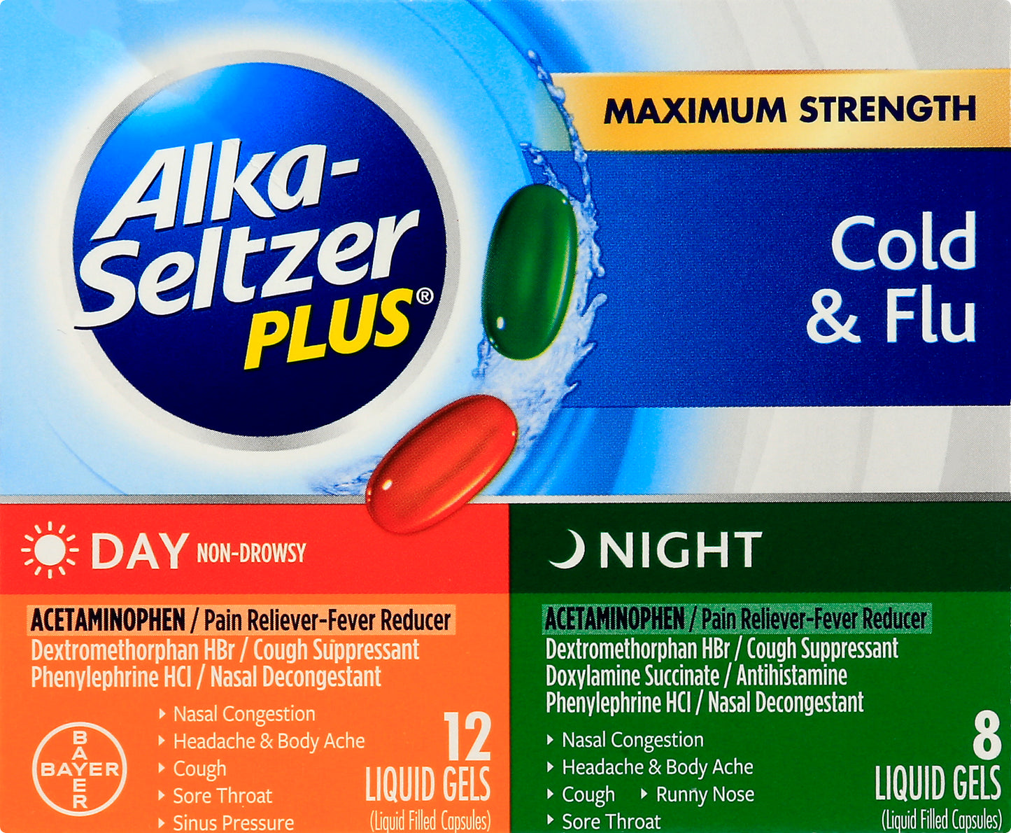 Alka Seltzer Plus Maximum Strength Day & Night Liquid Gels Cold & Flu 20 ea