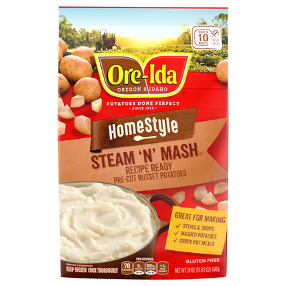 Ore-Ida Home Style Steam 'N' Mash Recipe Ready Pre-Cut Russet Potatoes Frozen Side Dish, 24 oz Bag